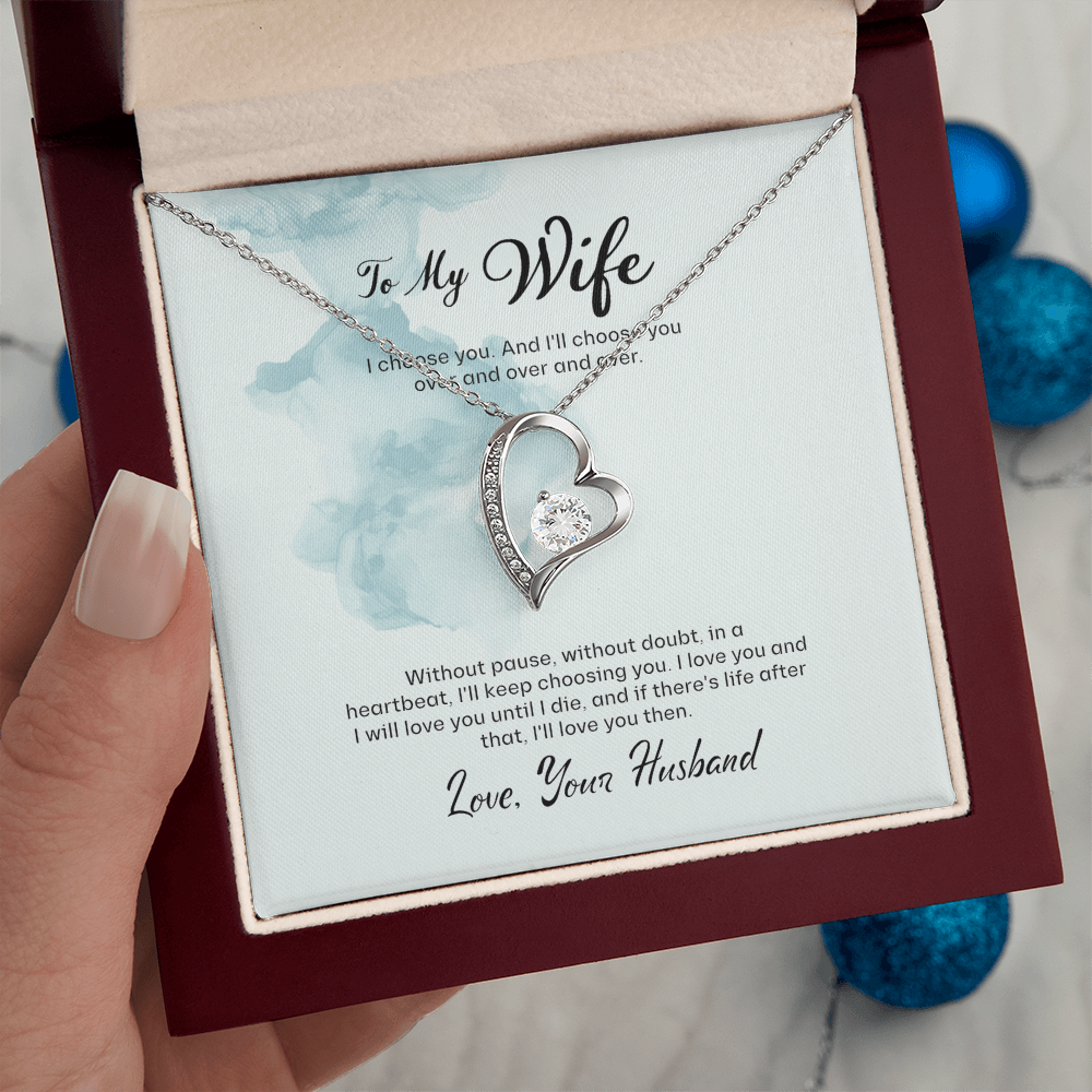 Husband to Wife Gift, Forever Love Necklace To My Wife, Wedding Anniversary Gift For Wife, Message Card Jewelry For Wife