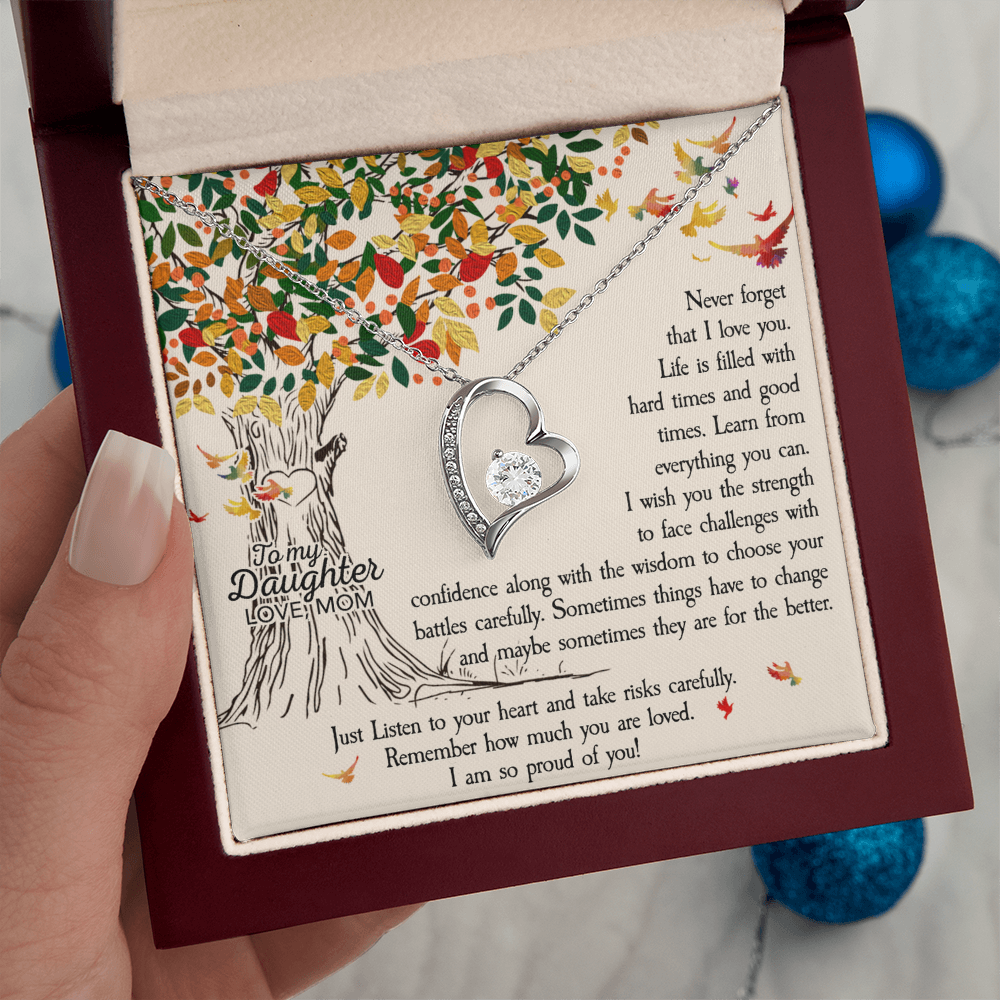 To My Daughter Forever Love Necklace Gift – Heart CZ Pendant Jewelry from Mom