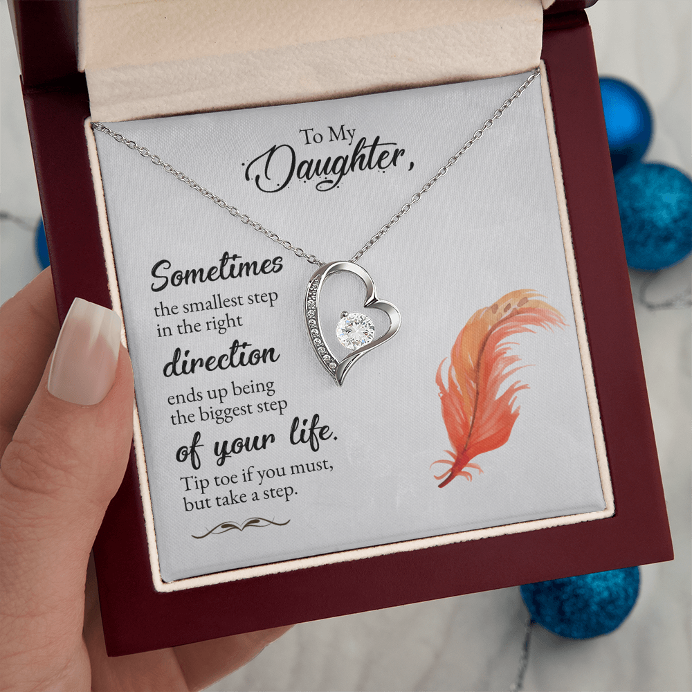 To My Daughter Forever Love Necklace – Heart CZ Pendant Gift from Mom or Dad for Encouragement & Inspiration