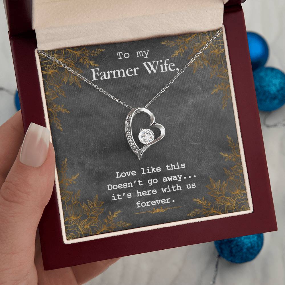To My Farmer Wife Forever Love Necklace - 14k White Gold or 18k Yellow Gold Finish with CZ Crystal - Adjustable 18" to 22" Chain - Perfect Gift for Her