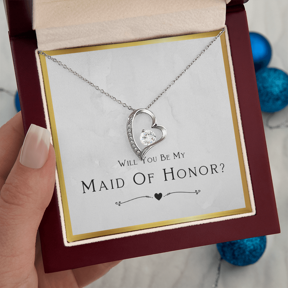 Maid Of Honor Gift, From Bride, Will You Be My Maid Of Honor, Proposal Gift - Forever Love Heart Necklace with Message Card by Best Gifts 305