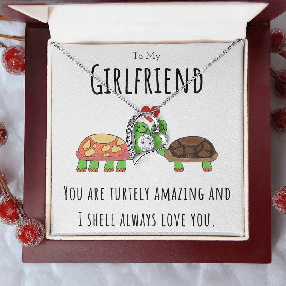 To My Girlfriend Funny Turtle Message Card Jewelry Forever Love Necklace Gift From Boyfriend, Cute Turtle Animal Pun Birthday Gift For Girlfriend, Anniversary Present For Her by Best Gifts 305