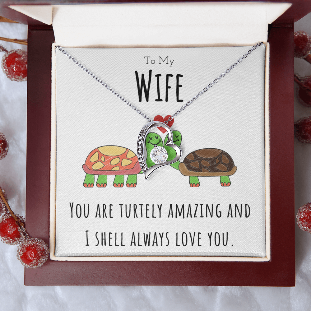 To My Wife Funny Turtle Message Card Jewelry Forever Love Necklace Gift From Husband, Cute Turtle Animal Pun Birthday Gift For Wife, Anniversary Present For Her by Best Gifts 305