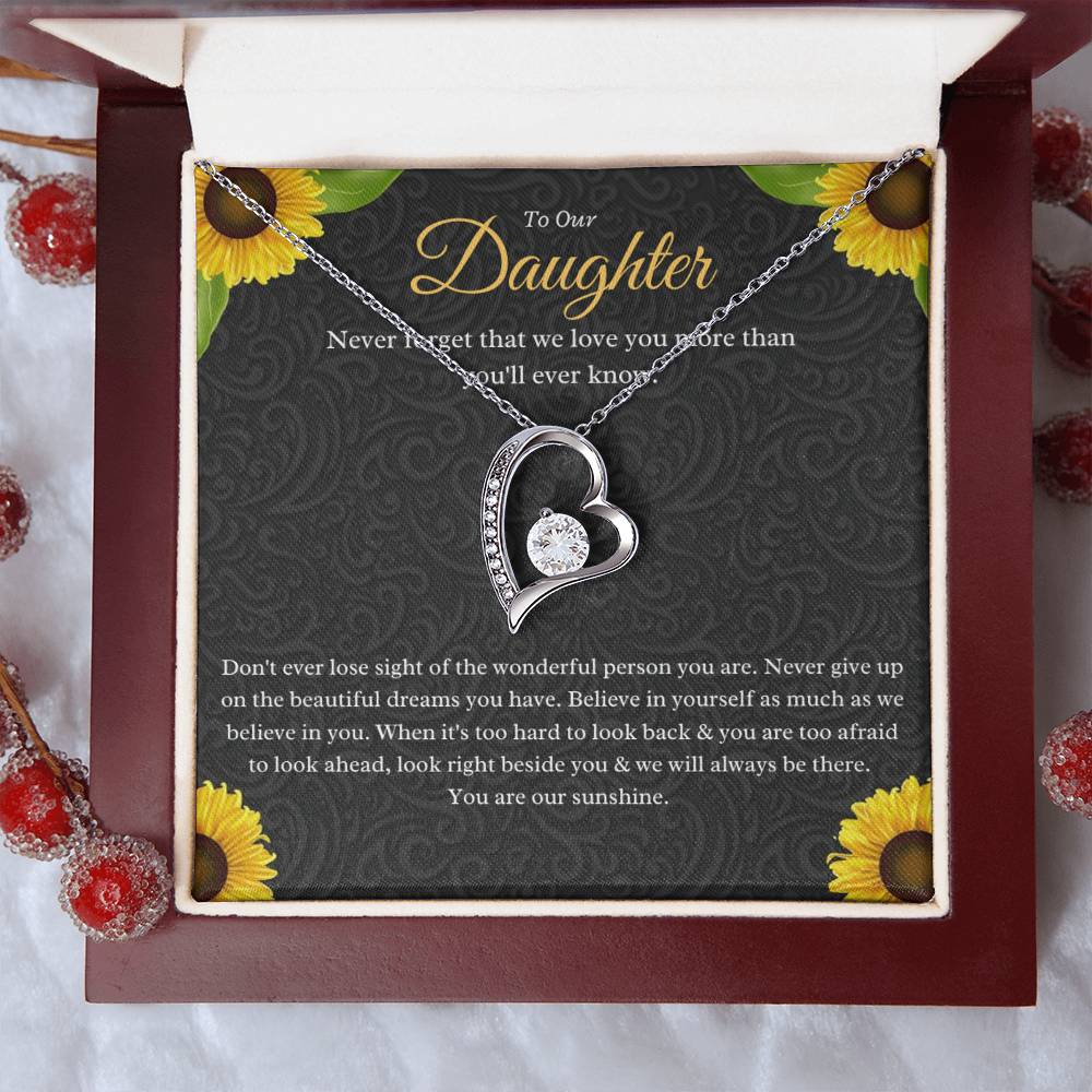 To Our Daughter Forever Love Necklace - Stunning 6.5mm CZ Crystal Heart Pendant in White or Yellow Gold | Perfect Gift for Daughter, Birthday, or Special Occasion