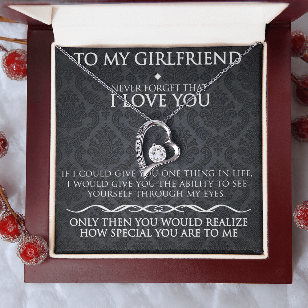 To My Girlfriend Necklace – Forever Love Heart Pendant Gift for Her from Boyfriend with Message Card