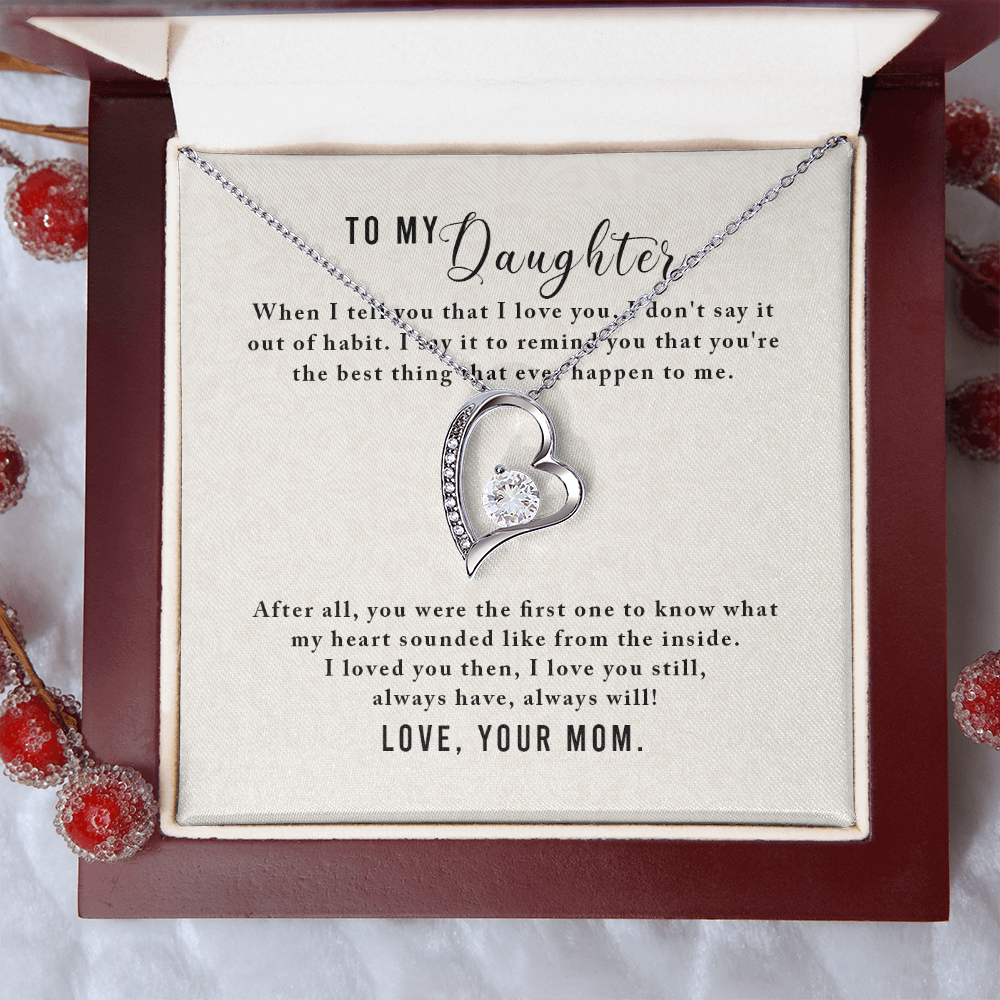 To My Daughter Appreciation Necklace – Forever Love Heart Pendant, CZ Crystal Jewelry Gift from Mom
