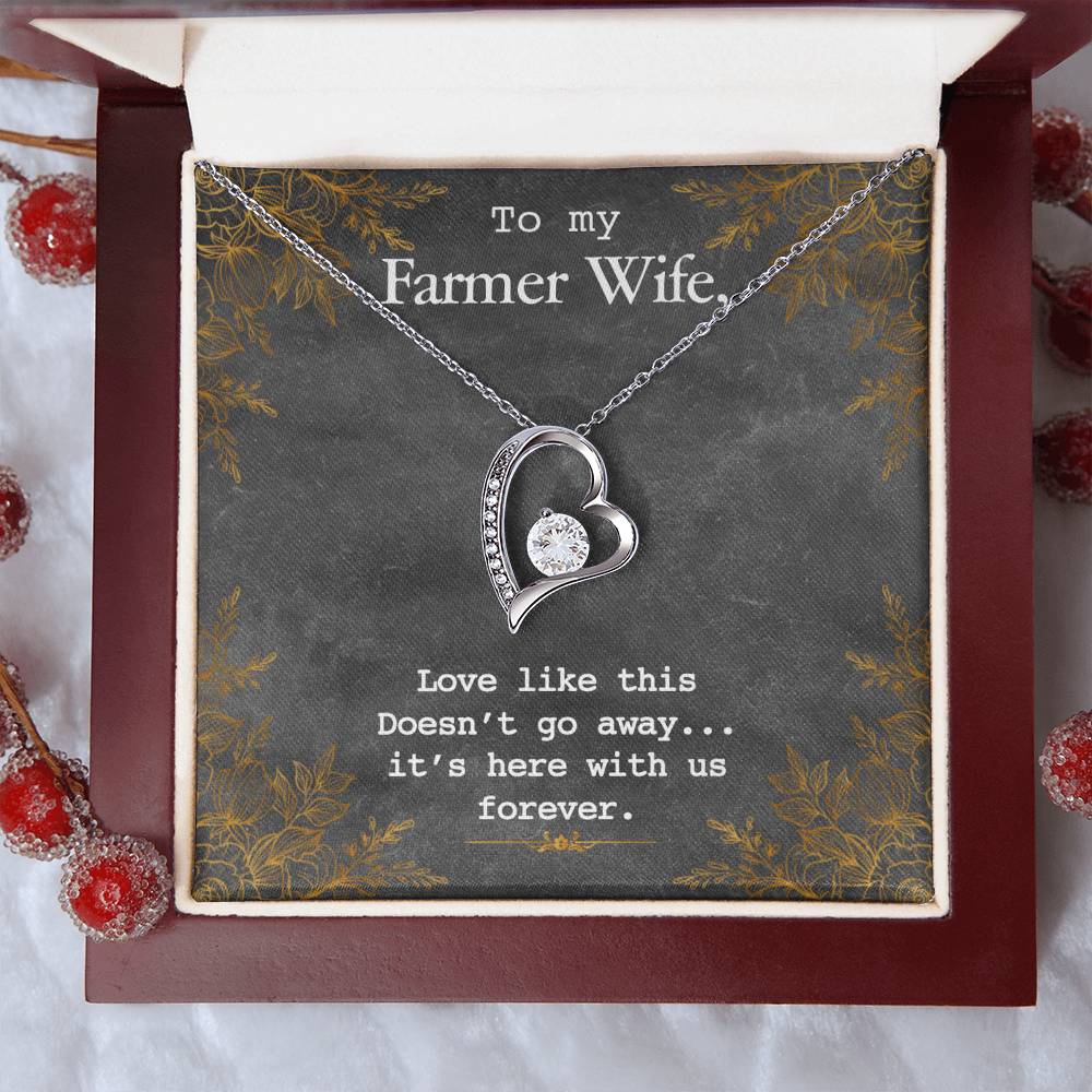 To My Farmer Wife Forever Love Necklace - 14k White Gold or 18k Yellow Gold Finish with CZ Crystal - Adjustable 18" to 22" Chain - Perfect Gift for Her