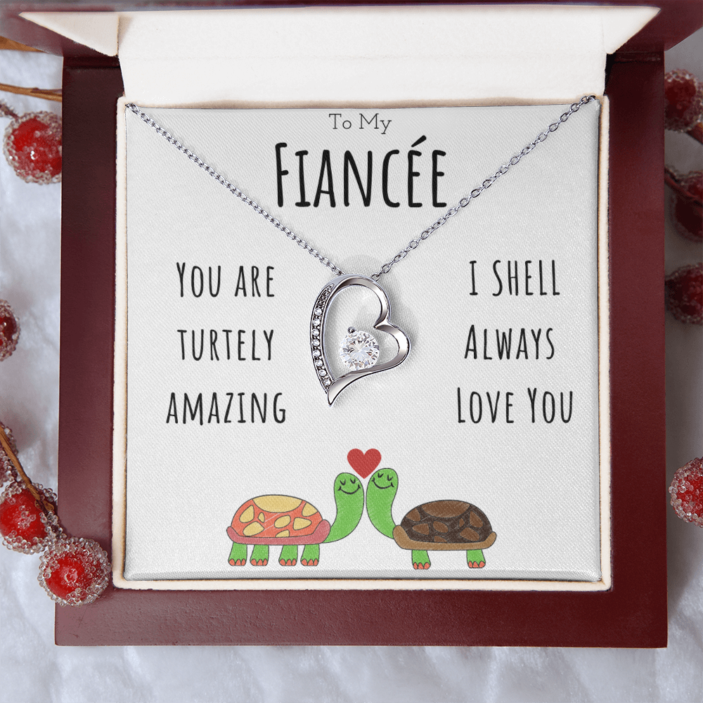 To My Fiancée Funny Turtle Message Card Jewelry Forever Love Necklace Gift From Fiancé, Cute Turtle Animal Pun Birthday Gift For Fiancée, Anniversary Present For Her by Best Gifts 305