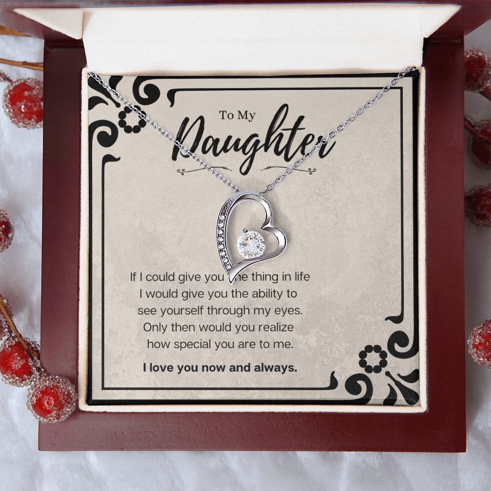 Daughter Heart Necklace Gift – CZ Forever Love Pendant from Mom or Dad with Message Card