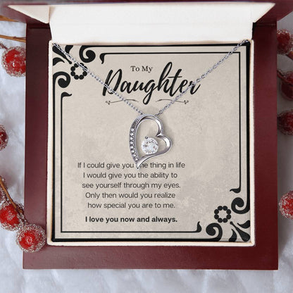 Daughter Heart Necklace Gift – CZ Forever Love Pendant from Mom or Dad with Message Card
