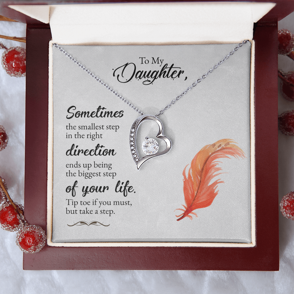 To My Daughter Forever Love Necklace – Heart CZ Pendant Gift from Mom or Dad for Encouragement & Inspiration