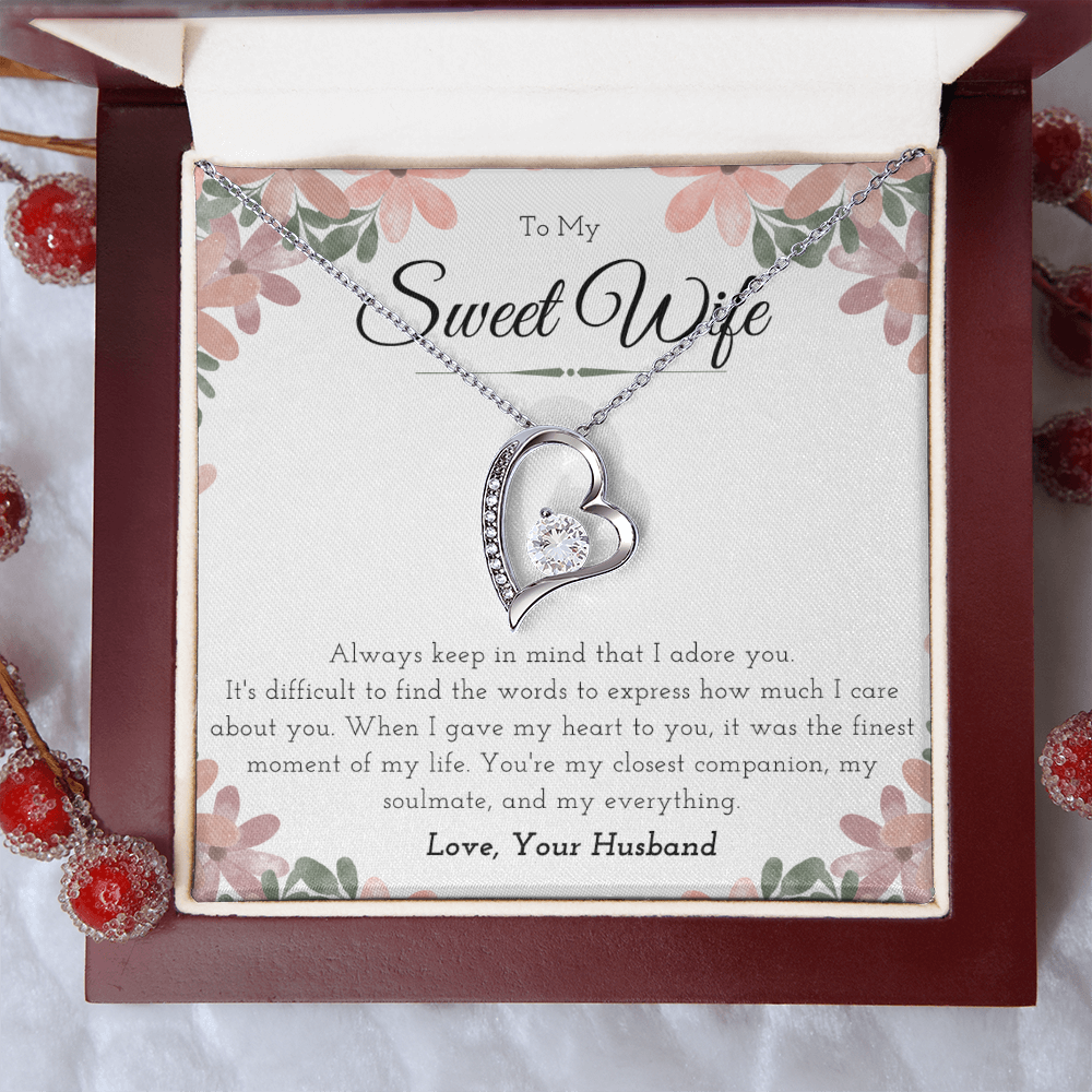 Sweet Wife Anniversary Present For Her Forever Love Necklace Message Card Jewelry Gift From Husband, Nice Mothers Day Necklace, Gift For Wife Birthday by Best Gifts 305