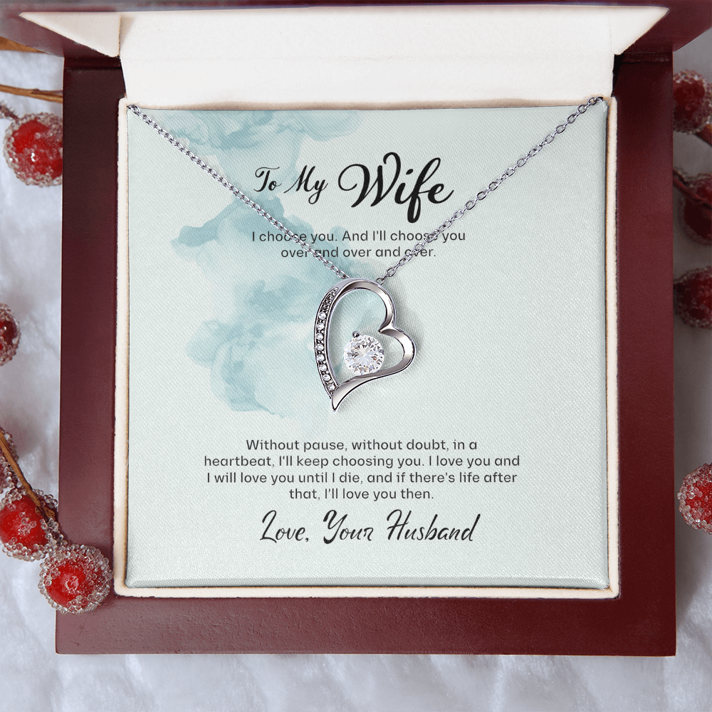 Wife Gift Forever Love Necklace – Heart Pendant with CZ Crystal, Romantic Birthday Anniversary Gift from Husband