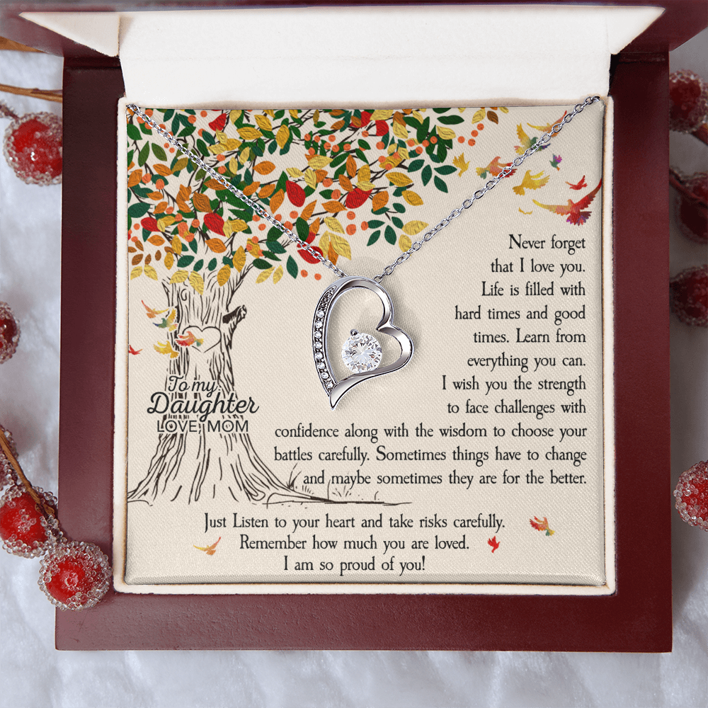 To My Daughter Forever Love Necklace Gift – Heart CZ Pendant Jewelry from Mom