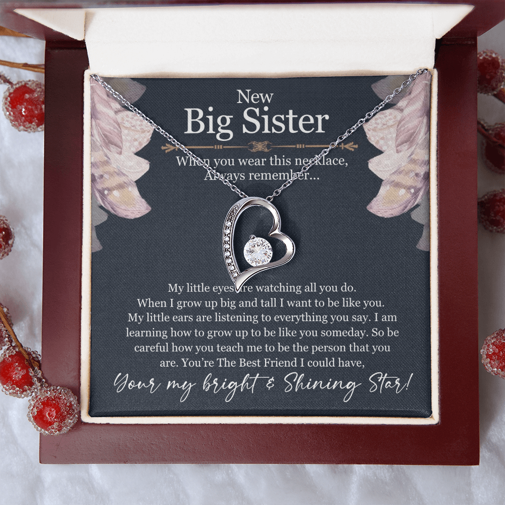 Big Sister Necklace Gift – Forever Love Heart Pendant from Little Sister or Brother, New Big Sister Jewelry