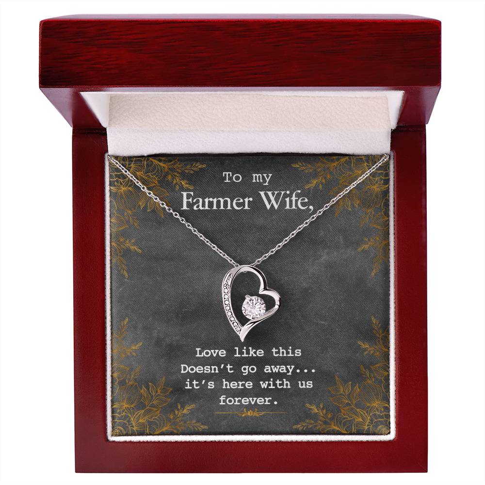To My Farmer Wife Forever Love Necklace - 14k White Gold or 18k Yellow Gold Finish with CZ Crystal - Adjustable 18" to 22" Chain - Perfect Gift for Her