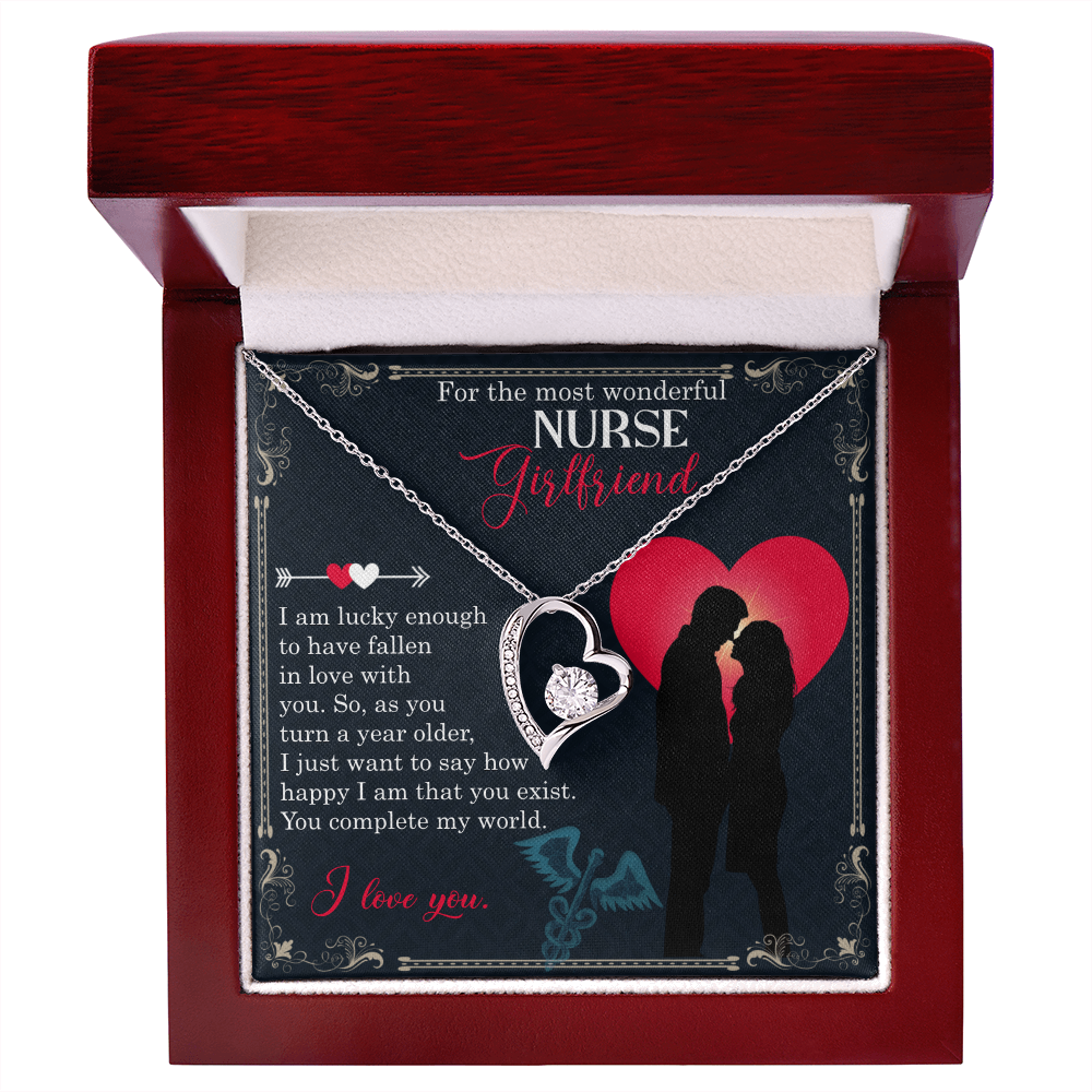 Forever Love Necklace for Nurse Girlfriend – 14k White or 18k Yellow Gold Finish, CZ Crystal Pendant, Heart Design, Adjustable Chain – Ideal Birthday or Anniversary Gift for Her