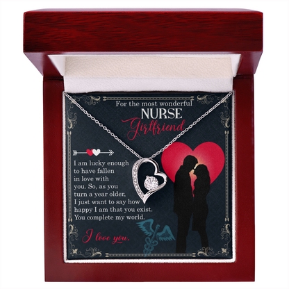 Forever Love Necklace for Nurse Girlfriend – 14k White or 18k Yellow Gold Finish, CZ Crystal Pendant, Heart Design, Adjustable Chain – Ideal Birthday or Anniversary Gift for Her