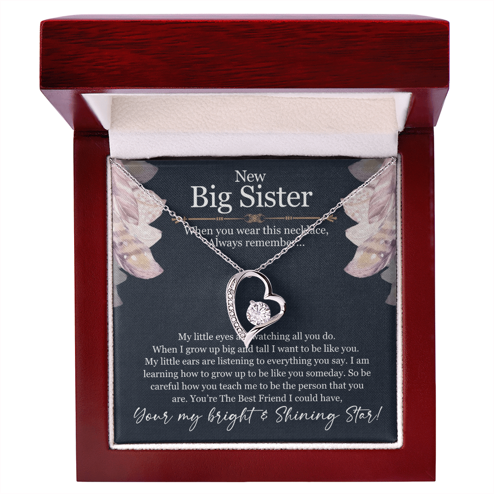 Big Sister Necklace Gift – Forever Love Heart Pendant from Little Sister or Brother, New Big Sister Jewelry