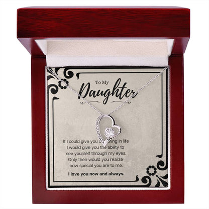 Daughter Heart Necklace Gift – CZ Forever Love Pendant from Mom or Dad with Message Card