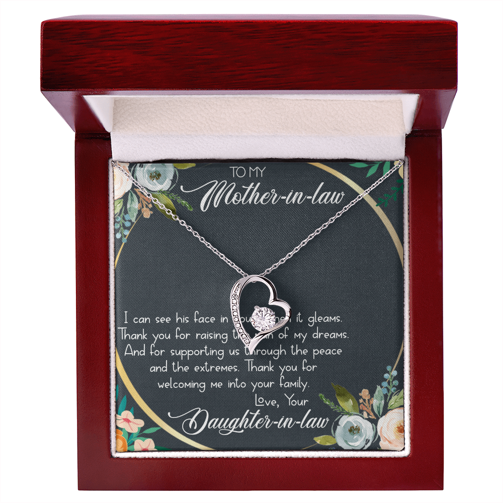 To My Mother-in-Law Forever Love Necklace - Heart Pendant with CZ Stone, Gift from Daughter-in-Law - Elegant Jewelry Gift Box Included