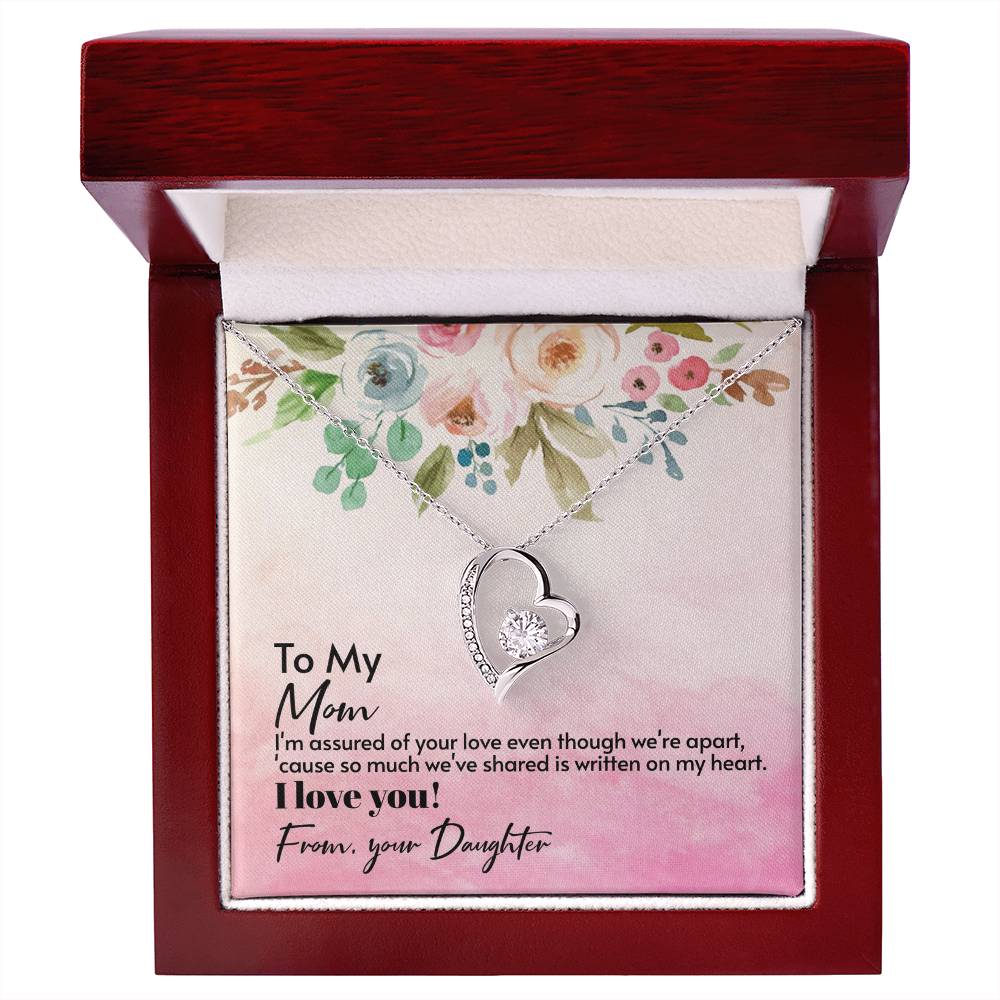 Mom Heart Necklace with CZ Crystal, Forever Love Jewelry Gift from Daughter for Mother