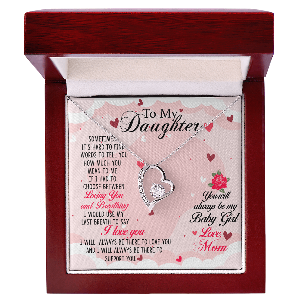 Baby Girl Forever Love Necklace for Daughter - 6.5mm CZ Heart Pendant, Adjustable Chain, 14k White Gold or 18k Yellow Gold, Sentimental Gift for Daughter, Love and Support Jewelry