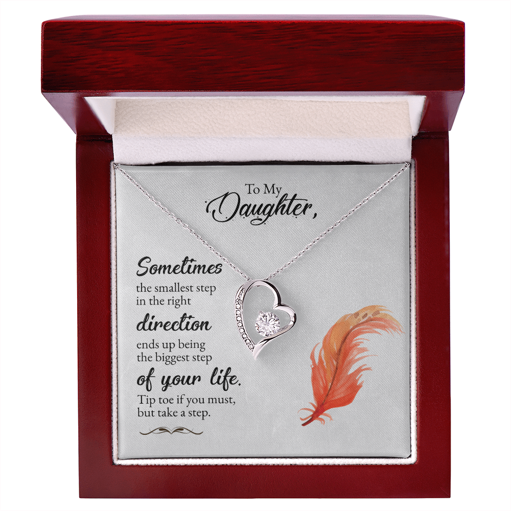 To My Daughter Forever Love Necklace – Heart CZ Pendant Gift from Mom or Dad for Encouragement & Inspiration