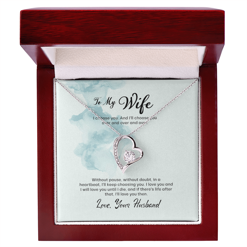 Wife Gift Forever Love Necklace – Heart Pendant with CZ Crystal, Romantic Birthday Anniversary Gift from Husband
