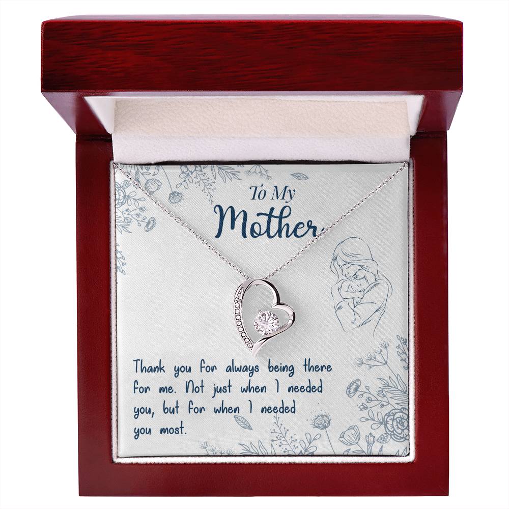 To My Mother Forever Love Necklace – Heart Pendant with Cubic Zirconia, 14K White or 18K Yellow Gold Finish – Inspirational Gift for Mom