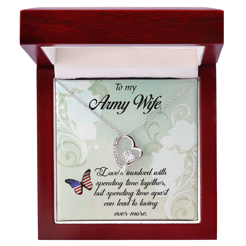 Forever Love Necklace for Army Wife – Heart CZ Pendant, White or Yellow Gold Finish, Romantic Gift for Her