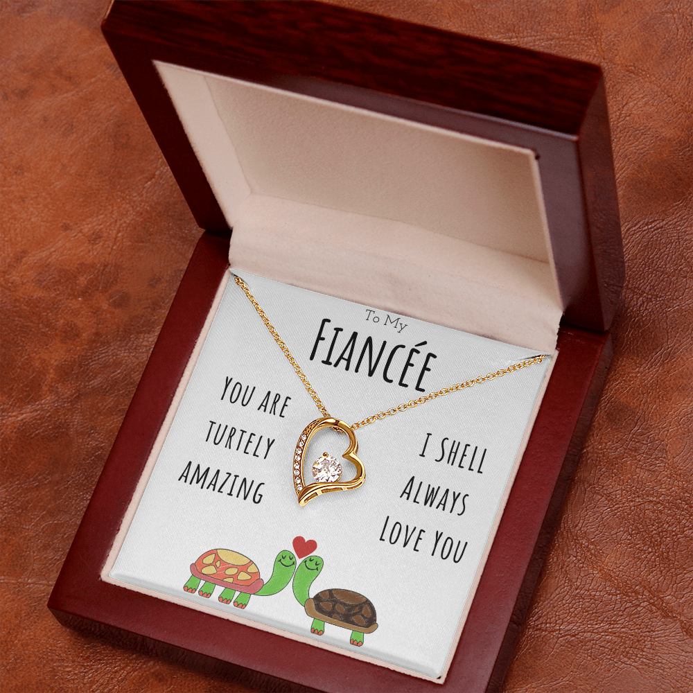 To My Fiancée Funny Turtle Message Card Jewelry Forever Love Necklace Gift From Fiancé, Cute Turtle Animal Pun Birthday Gift For Fiancée, Anniversary Present For Her by Best Gifts 305
