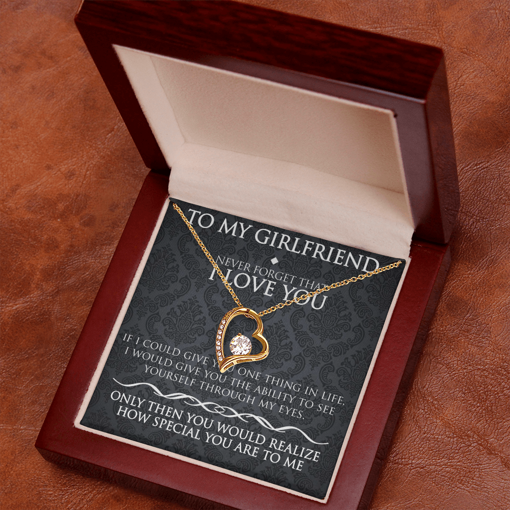 To My Girlfriend Necklace – Forever Love Heart Pendant Gift for Her from Boyfriend with Message Card