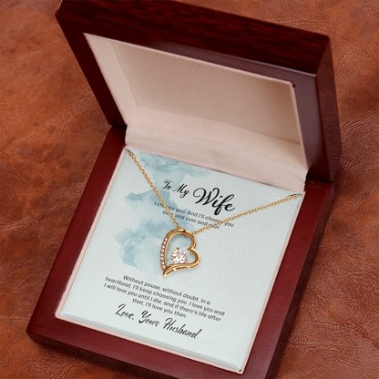 Husband to Wife Gift, Forever Love Necklace To My Wife, Wedding Anniversary Gift For Wife, Message Card Jewelry For Wife