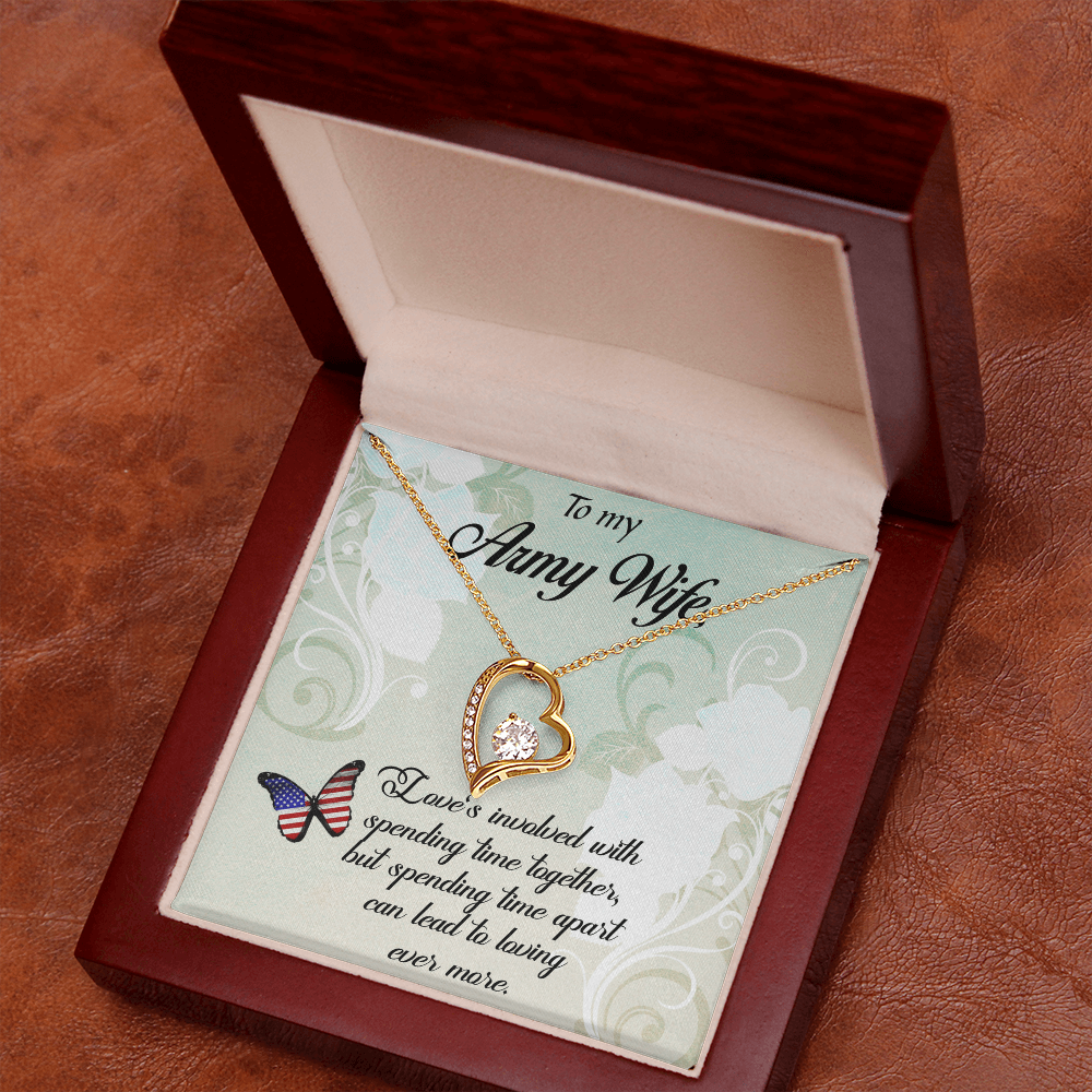 Forever Love Necklace for Army Wife – Heart CZ Pendant, White or Yellow Gold Finish, Romantic Gift for Her