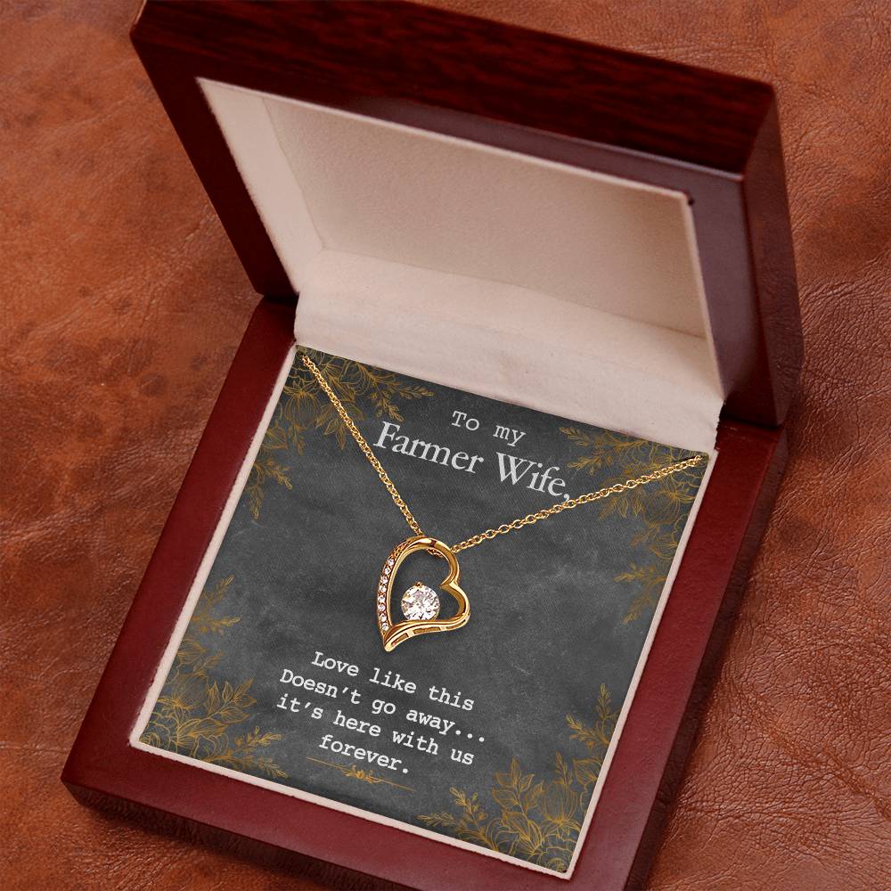 To My Farmer Wife Forever Love Necklace - 14k White Gold or 18k Yellow Gold Finish with CZ Crystal - Adjustable 18" to 22" Chain - Perfect Gift for Her