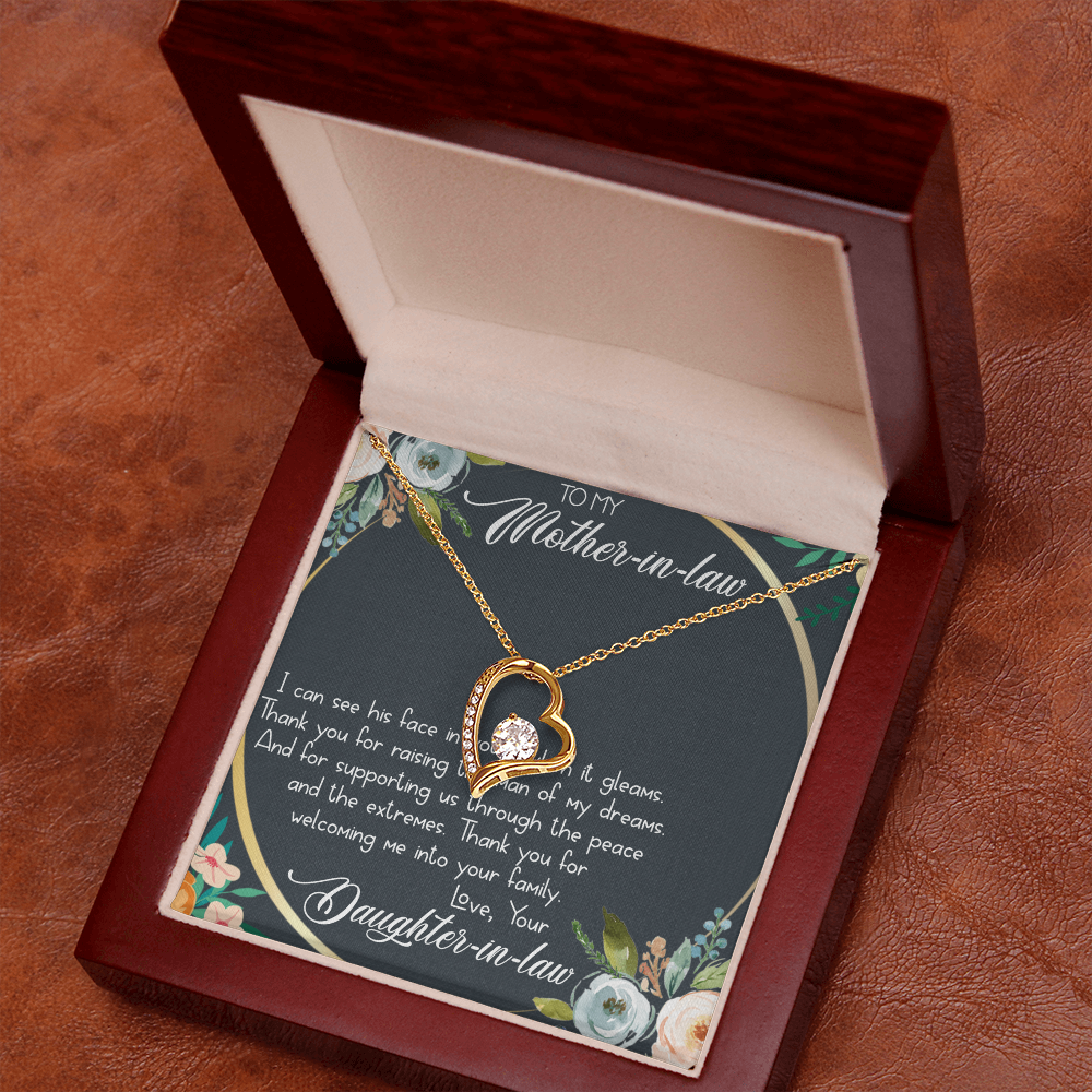 To My Mother-in-Law Forever Love Necklace - Heart Pendant with CZ Stone, Gift from Daughter-in-Law - Elegant Jewelry Gift Box Included