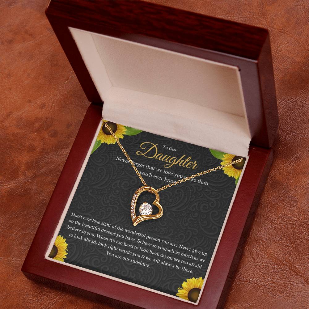 To Our Daughter Forever Love Necklace - Stunning 6.5mm CZ Crystal Heart Pendant in White or Yellow Gold | Perfect Gift for Daughter, Birthday, or Special Occasion
