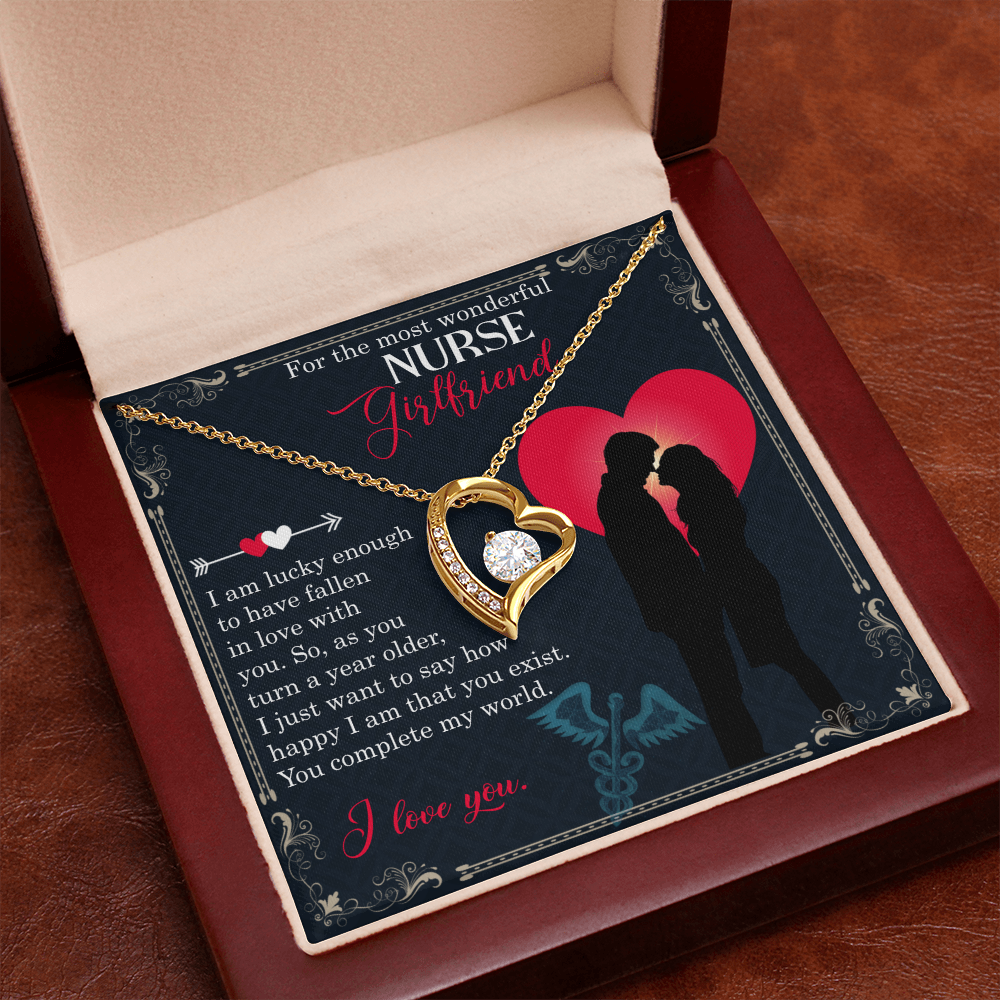 Forever Love Necklace for Nurse Girlfriend – 14k White or 18k Yellow Gold Finish, CZ Crystal Pendant, Heart Design, Adjustable Chain – Ideal Birthday or Anniversary Gift for Her