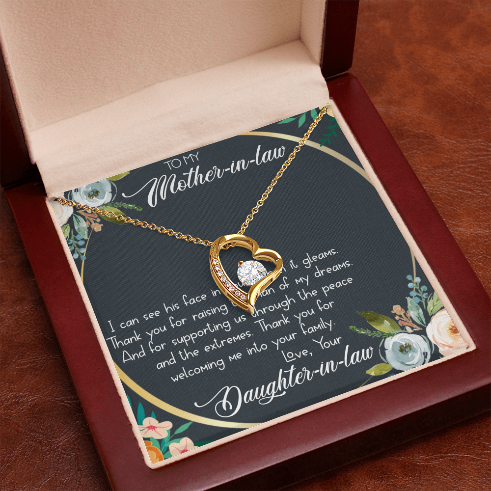 To My Mother-in-Law Forever Love Necklace - Heart Pendant with CZ Stone, Gift from Daughter-in-Law - Elegant Jewelry Gift Box Included