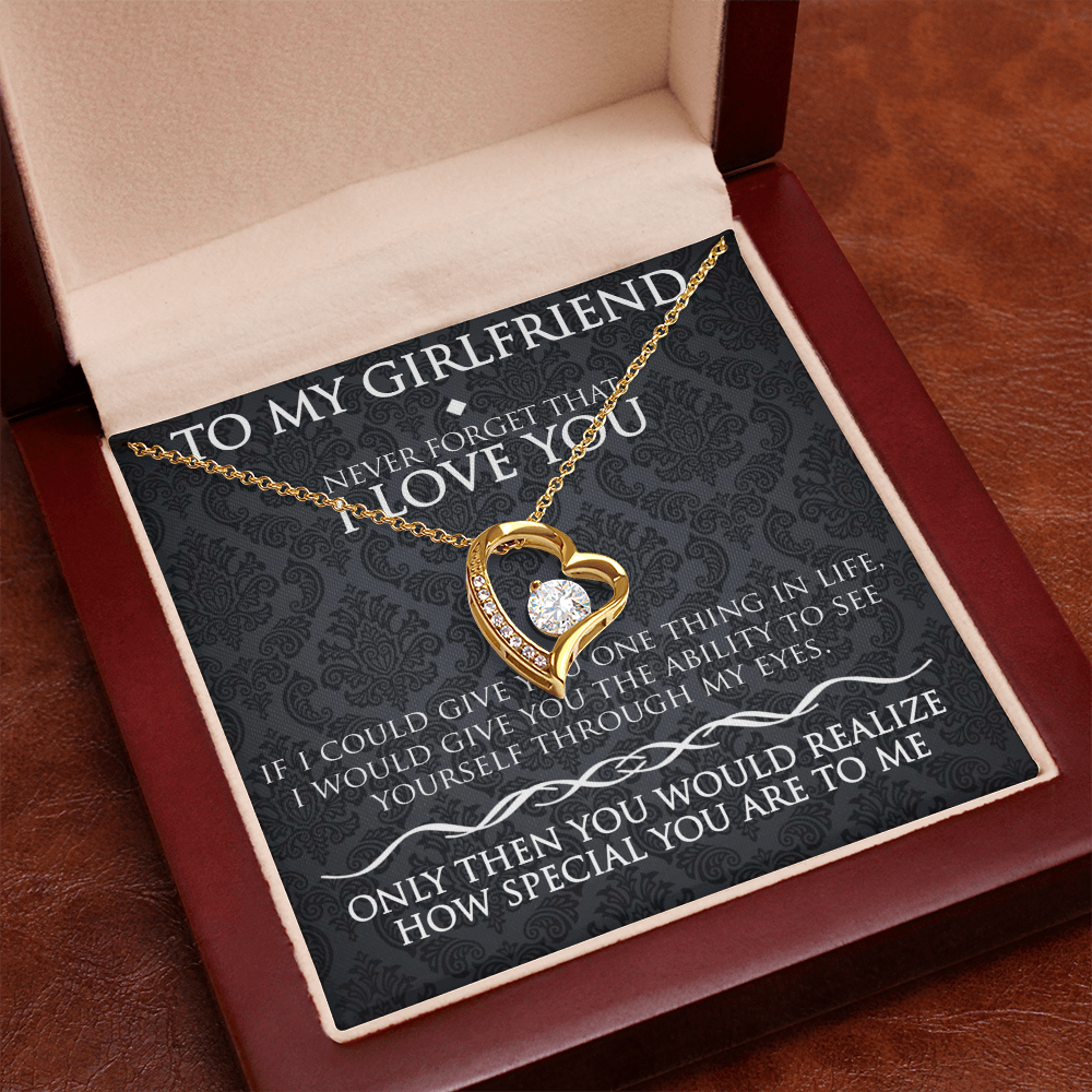 To My Girlfriend Necklace – Forever Love Heart Pendant Gift for Her from Boyfriend with Message Card