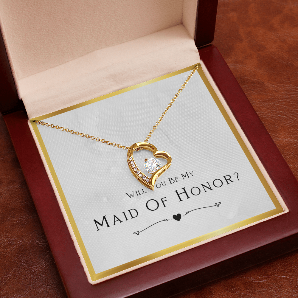 Maid Of Honor Gift, From Bride, Will You Be My Maid Of Honor, Proposal Gift - Forever Love Heart Necklace with Message Card by Best Gifts 305