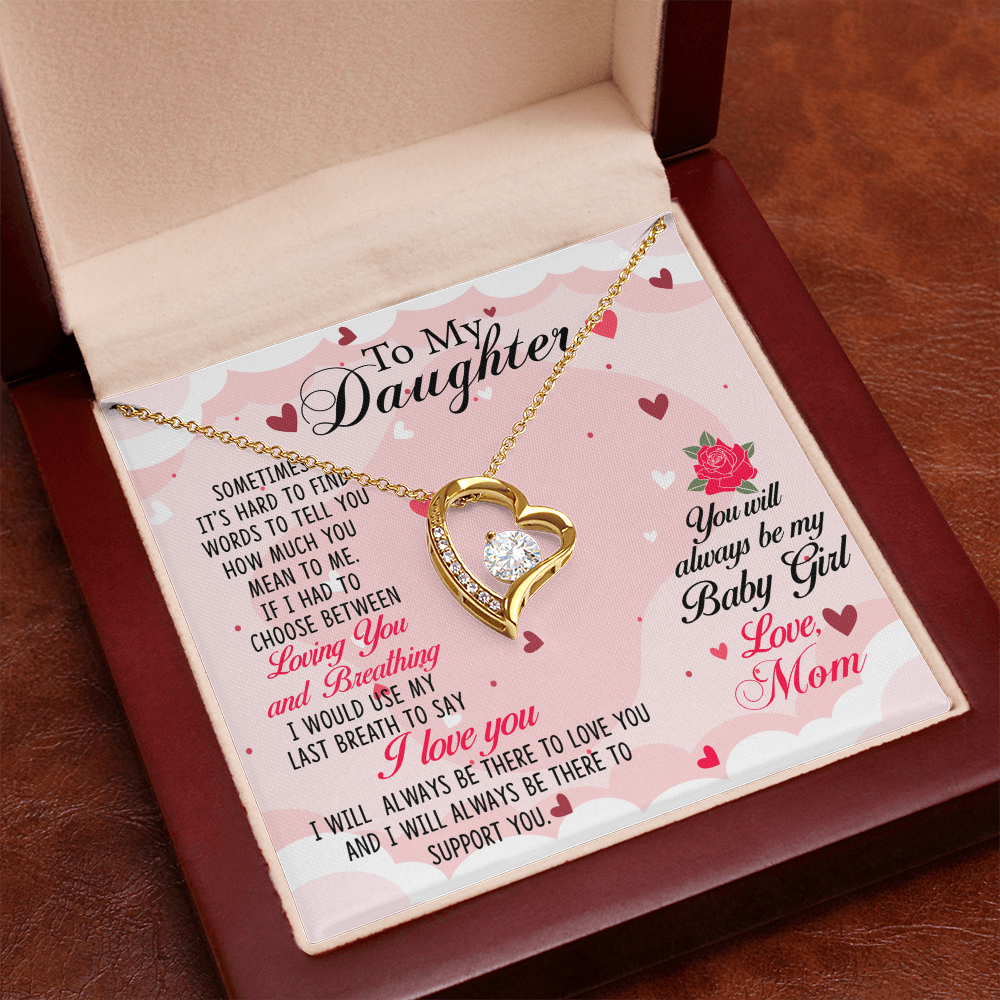 Baby Girl Forever Love Necklace for Daughter - 6.5mm CZ Heart Pendant, Adjustable Chain, 14k White Gold or 18k Yellow Gold, Sentimental Gift for Daughter, Love and Support Jewelry