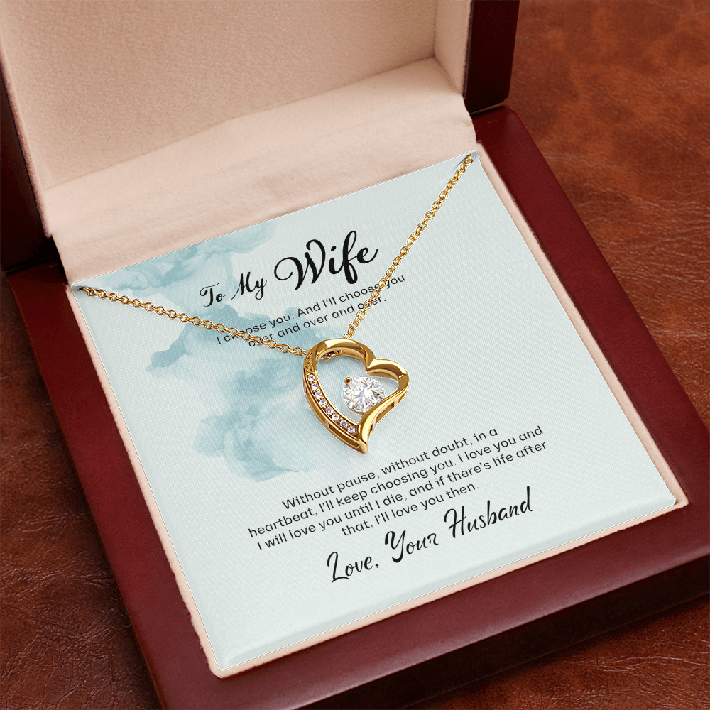 Wife Gift Forever Love Necklace – Heart Pendant with CZ Crystal, Romantic Birthday Anniversary Gift from Husband