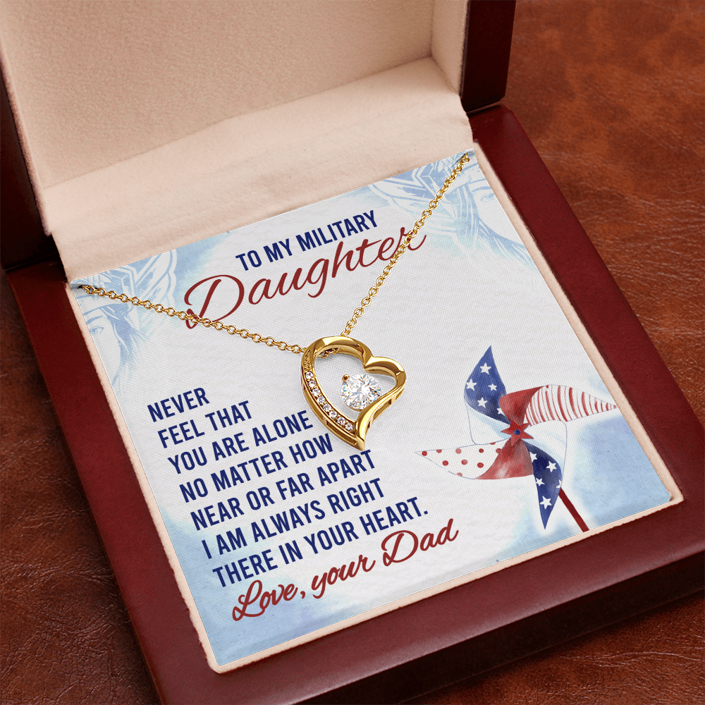 To My Military Daughter Forever Love Necklace – 14k White or 18k Yellow Gold, Cubic Zirconia Heart Pendant with Adjustable Chain – Perfect Gift from Dad, Military Daughter Gift