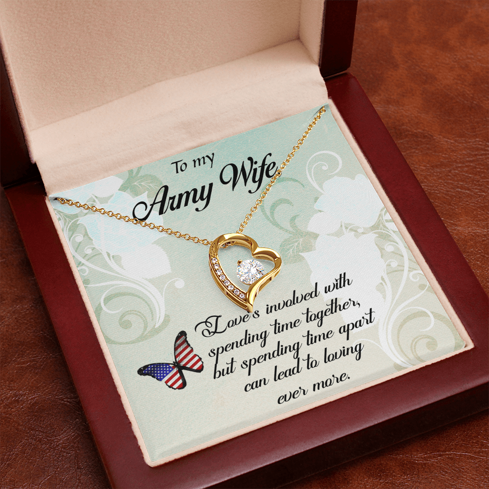 Forever Love Necklace for Army Wife – Heart CZ Pendant, White or Yellow Gold Finish, Romantic Gift for Her