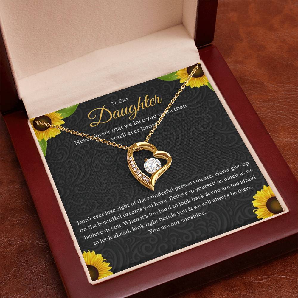 To Our Daughter Forever Love Necklace - Stunning 6.5mm CZ Crystal Heart Pendant in White or Yellow Gold | Perfect Gift for Daughter, Birthday, or Special Occasion