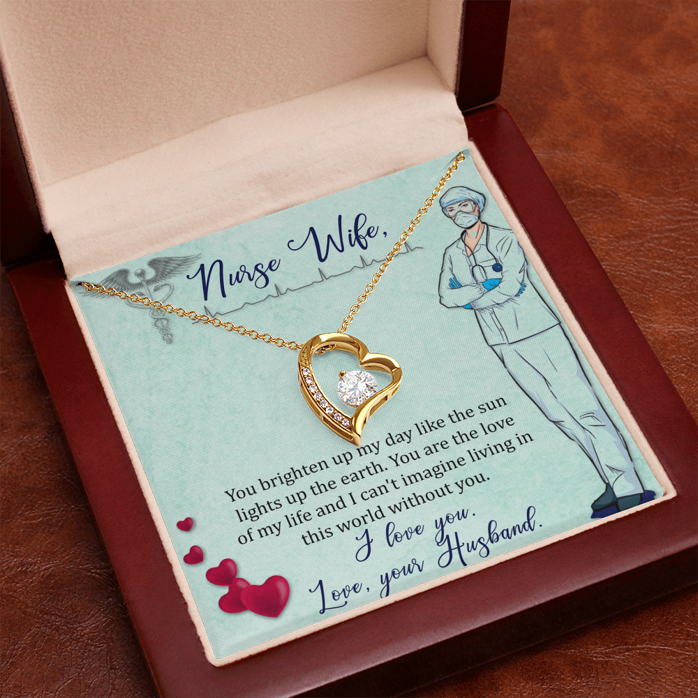 Forever Love Necklace for Nurse Wife - Stunning 6.5mm CZ Heart Pendant - 14K White Gold or 18K Yellow Gold Finish - Adjustable Chain - Perfect Gift from Husband