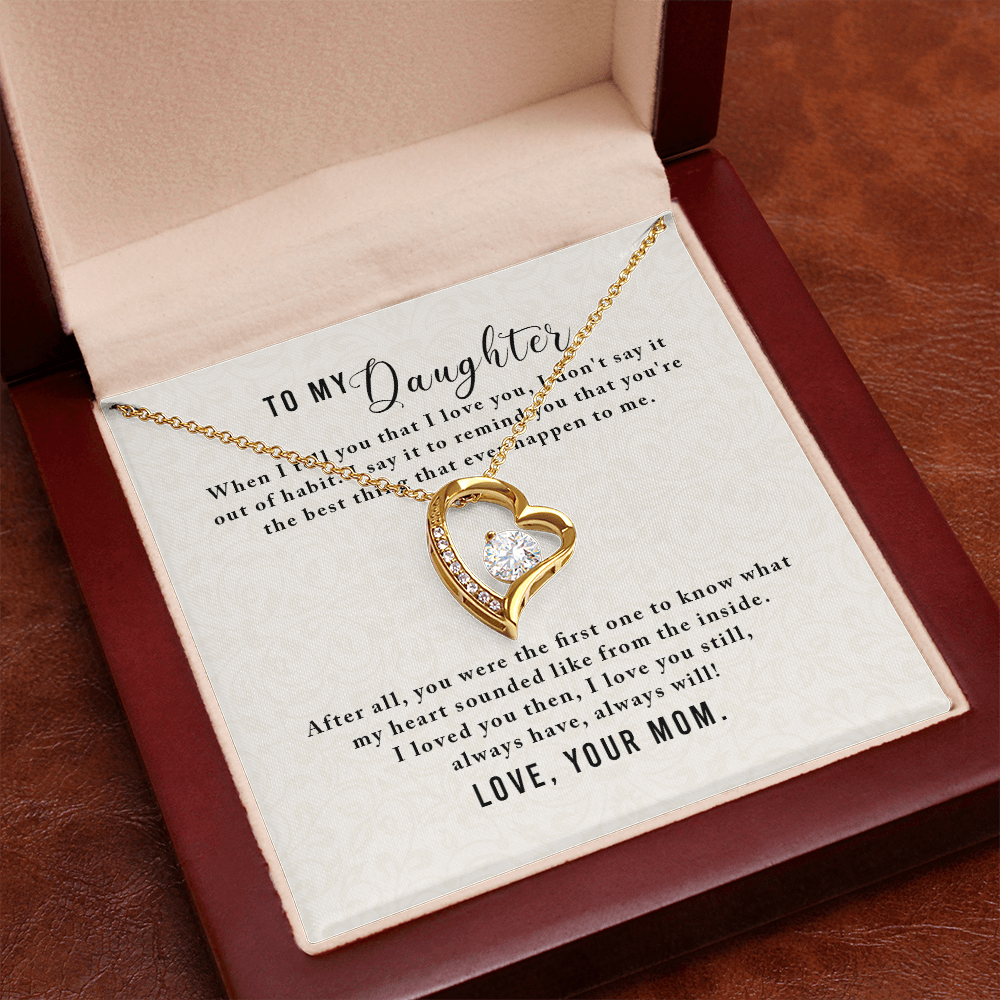 To My Daughter Appreciation Necklace – Forever Love Heart Pendant, CZ Crystal Jewelry Gift from Mom