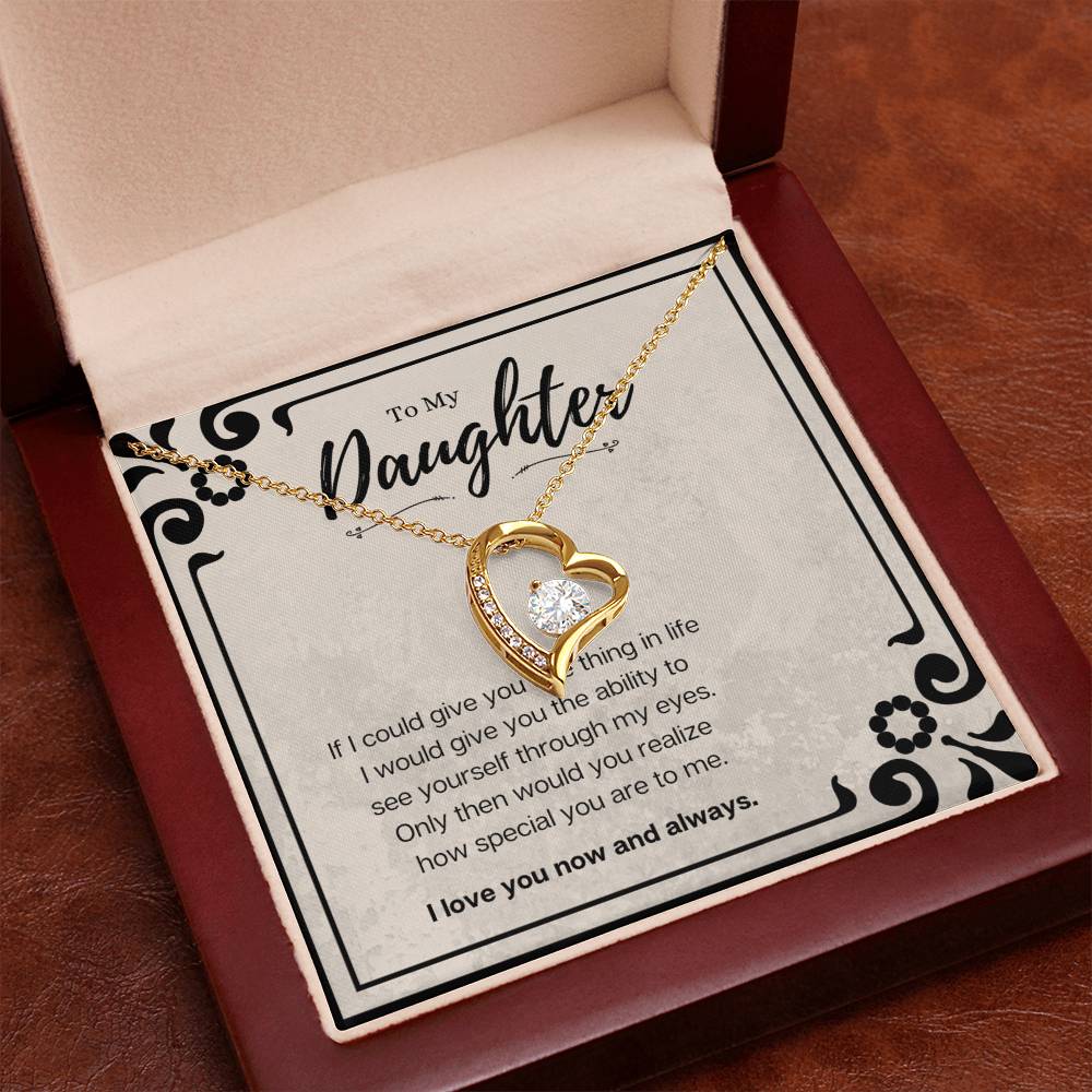 Daughter Heart Necklace Gift – CZ Forever Love Pendant from Mom or Dad with Message Card